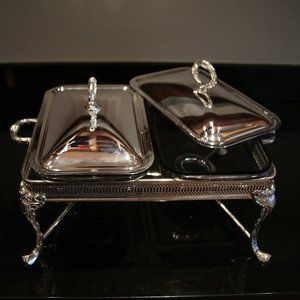 Vintage Marinex Double Chafing Buffet Serving Dish; Silver Plated;